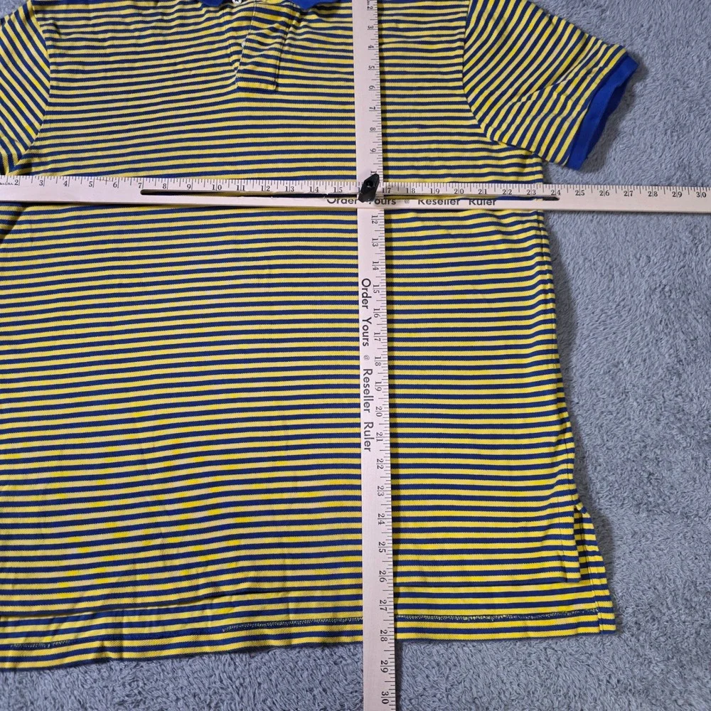 Polo Ralph Lauren Mens XL Polo Shirt Yellow Blue Striped Custom Fit Red Pony